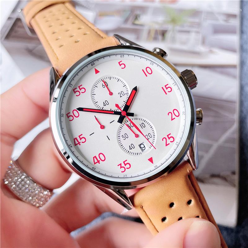 

Wristwatches Brand Wrist Watches Men Style Multifunction Quartz Casual Leather Strap Clock T92, Brown