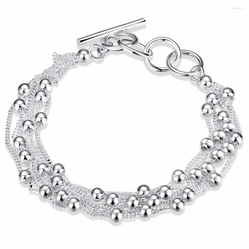 

Link Bracelets 925 Sterling Silver Buckle Six Round Line Ball Jewelry Sweet Style Women's Bracelet To Participate In The Party