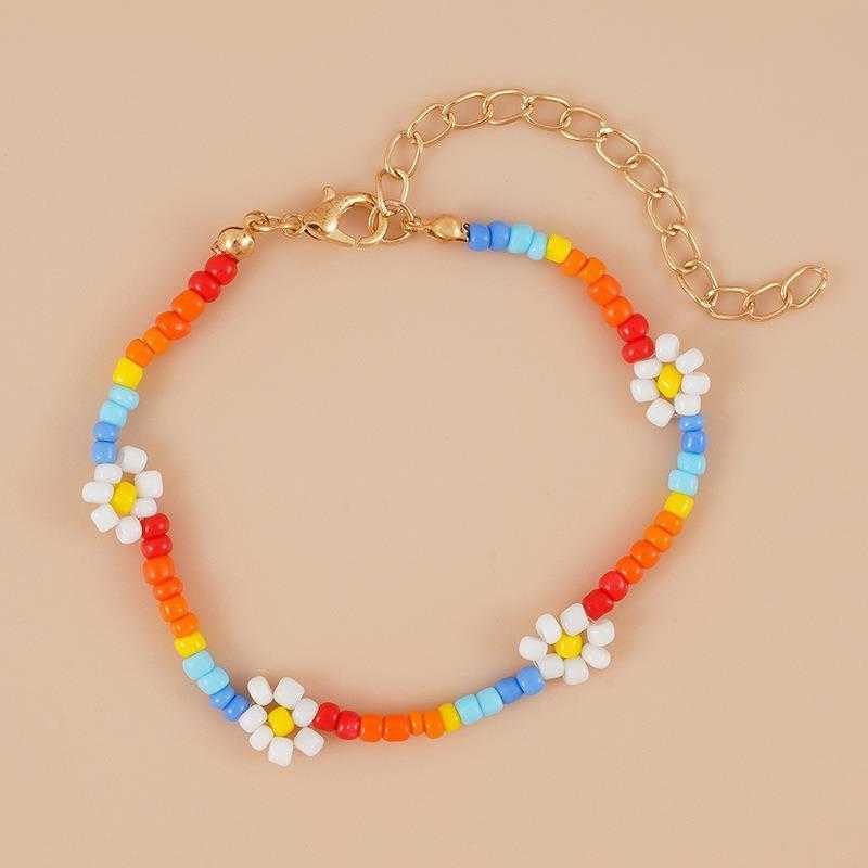 

Beads Bracelet Rainbow Strands Color Handmade Beaded Ethnic Necklace Rice Woven Flower