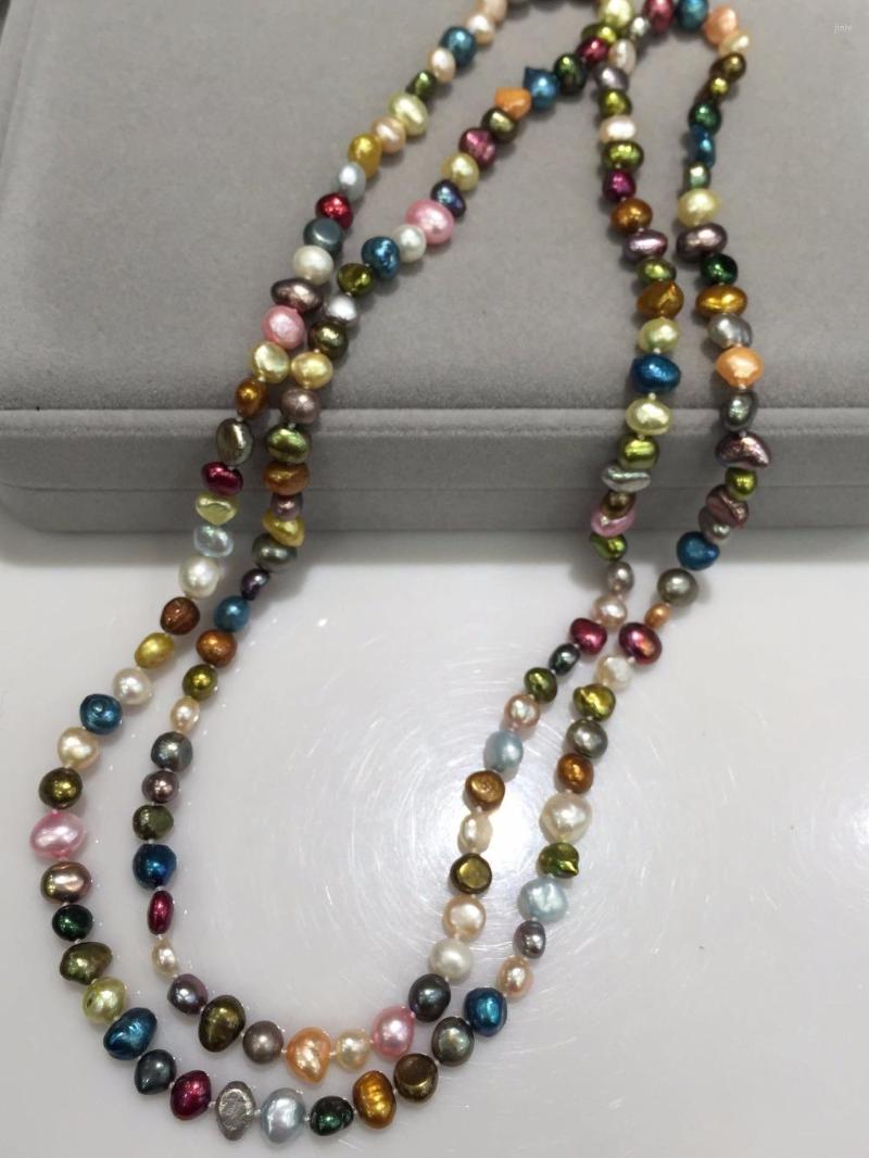 

Chains Hand Knotted 100cm 5-6mm Natural Color Freshwater Baroque Pearl Sweater Chain Necklace Fashion Jewelry