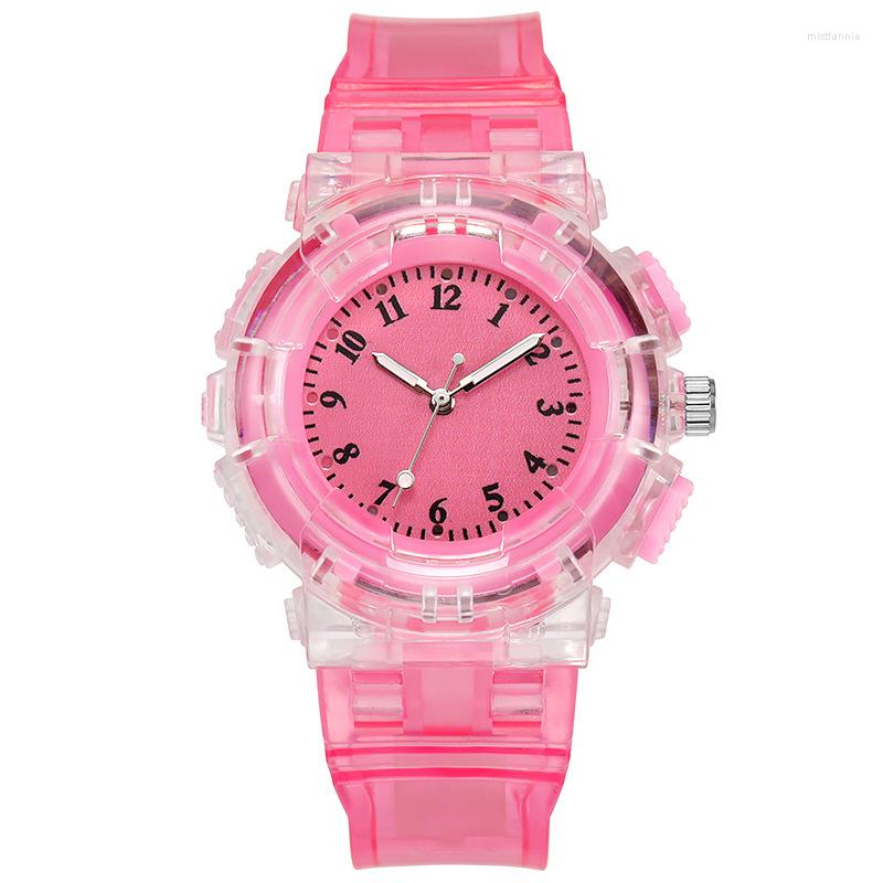 

Wristwatches 100pcs/Lot Fashion Colorful Led Watch For Women Men Simple Kid Quartz Wristwatch Cute Children Watches Boy Girl Gift Clock, Red