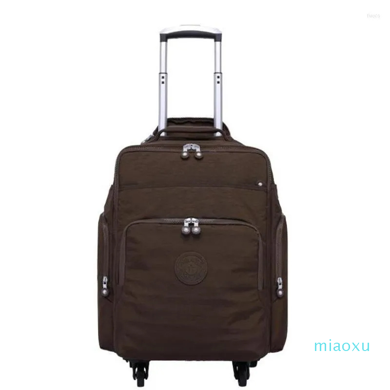 

2023-Duffel Bags Men Nylon Travel Trolley Luggage Carry On Rolling Women Wheeled Bag Business Suitcase Wheels, Coffee