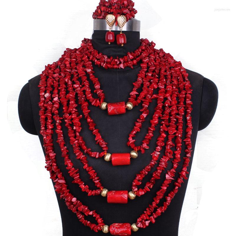 

Necklace Earrings Set 4ujewelry Nigerian Jewellery Wine Red Nature Coral Beads African Jewelry For Wedding Women Dubai 2023, Picture shown