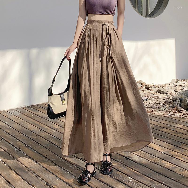 

Women' Pants Spring Summer Cotton Linen Wide Leg For Women Trousers Vintage Casual Loose Drawstring Ankle-Length, Black