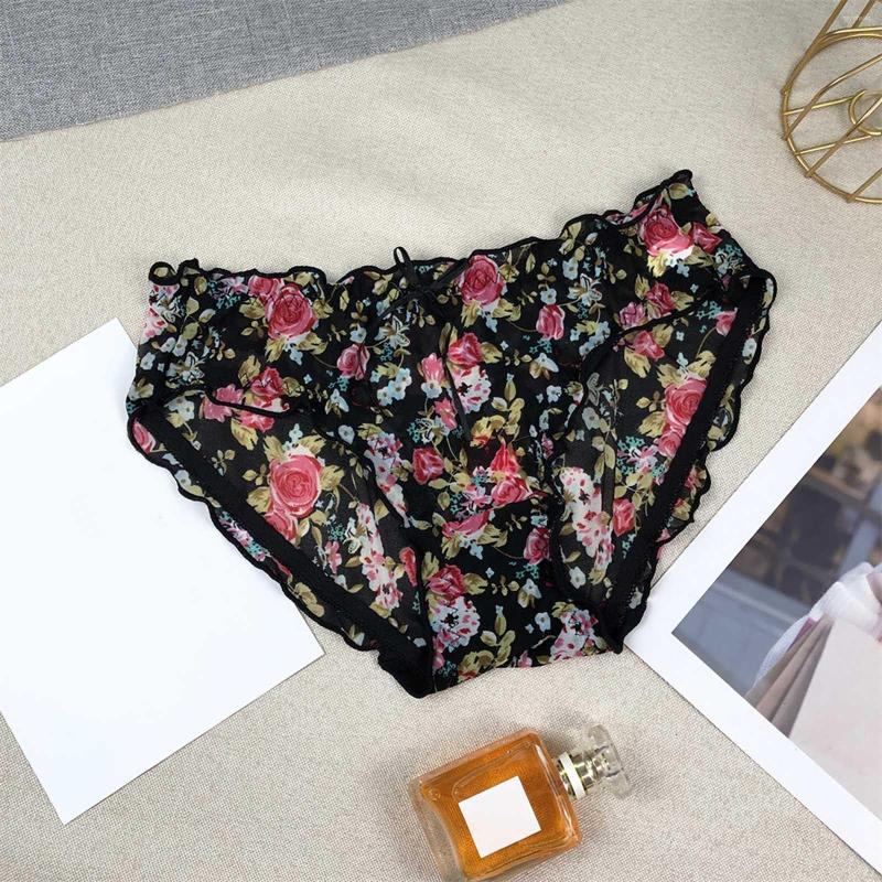 

Women's Panties Women Lace Underwear Ruffles Floral Print Underpants Briefs Intimates Seamless Lingerie Soft Breathable Girls Lenceria, Black