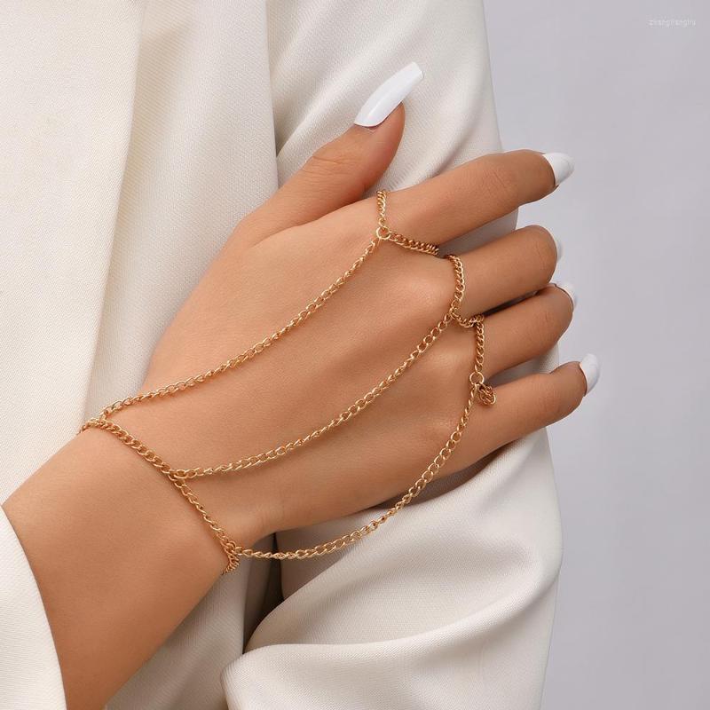 

Link Bracelets Minimalist Multi-layered Long Chain Tassel Finger Ring Bracelet For Women Men Korean Hand Harness Fashion Jewelry