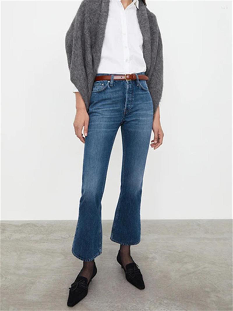 

Women's Jeans Women High Waist Cotton Slim Flared Pants 2023 Spring Summer Ladies All-match Retro Wash Skinny 2 Colors Cropped, Blue