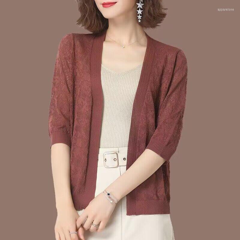 

Women' Knits Spring Summer Sun Protection Clothing Women Shawl Oversized Cardigan Female Knitted Sweater Half Sleeve Thin Coat Jacket, Blue
