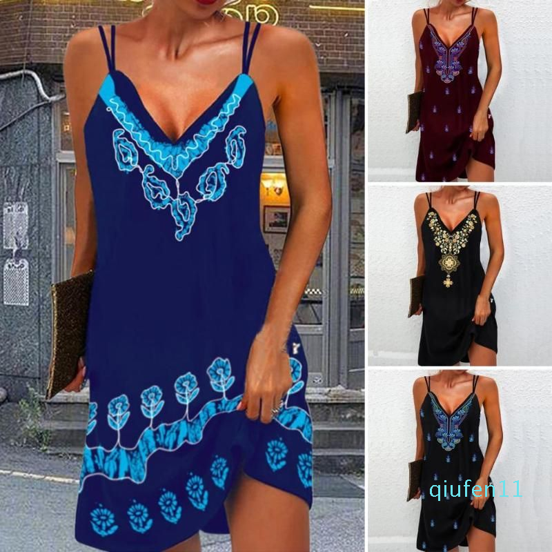 

Casual Dresses Everyday Wear Above Knee Deep V Neck Spaghetti Strap Beach Dress, Blue