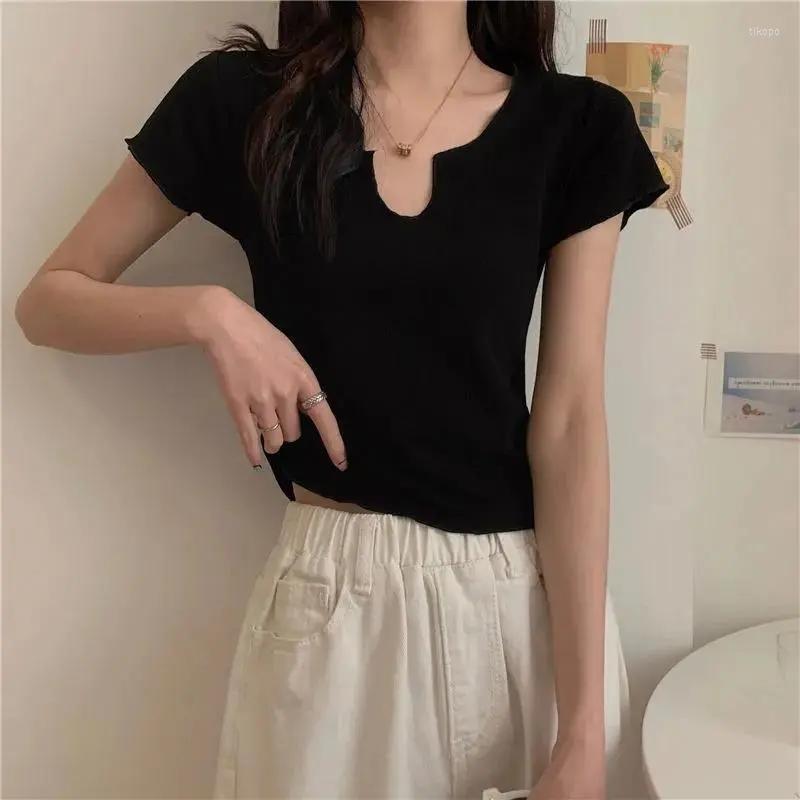 

Women's T Shirts Crop Top Women Fairycore Korean Fashion Slit Sweetshirts Black Summer Short Sleeve Women's Clothing And