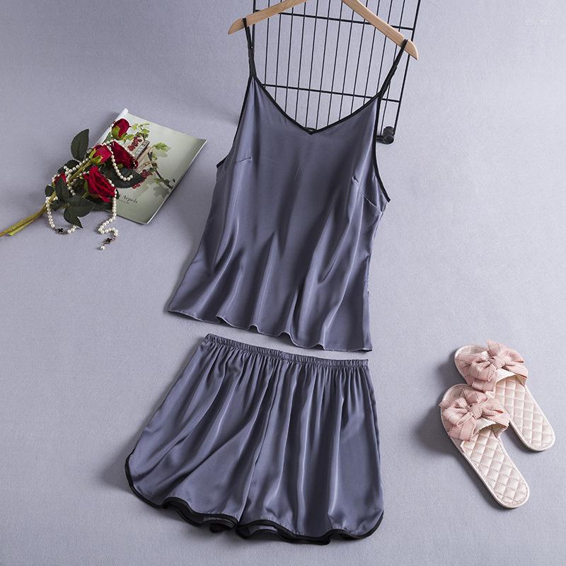 

Women's Sleepwear Gray Satin Strap Top&Shorts Women Sleeveless Pajamas Set Silky Sleep Summer Female Pijamas Suit Home Wear, Champagne