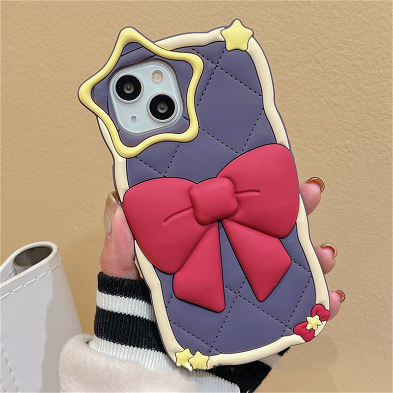 

Cute 3D Bowknot Diamond Lattice Silicone Case For iPhone 14 13 12 11 Pro Max Lovely Star Lens Protective Soft Cover Funda