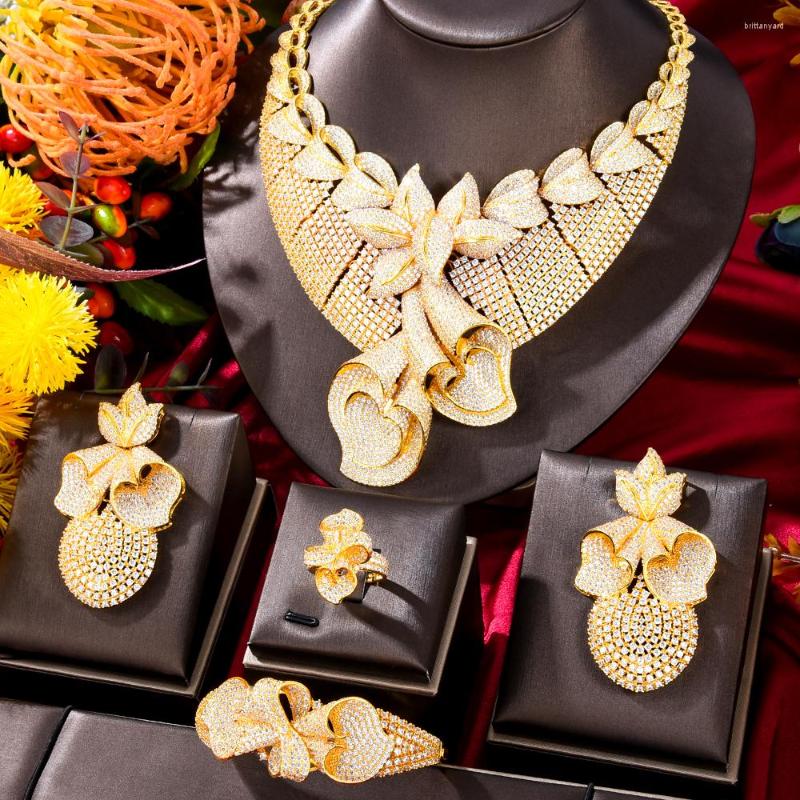

Necklace Earrings Set GODKI Bling Sequins Luxury Africa Dubai For Women Wedding Party Zircon Bridal Jewelry, Picture shown