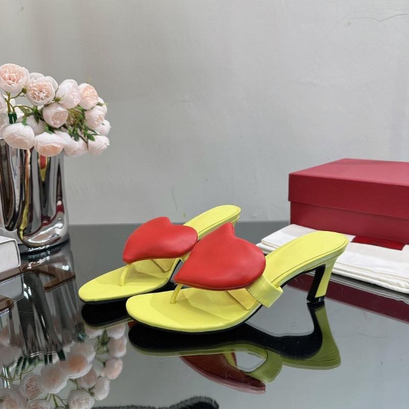 

Slippers Size 35-41 Summer Shoes Women Genuine Leather High Heels Flip Flops Round Toe Slides Designer Thong Sandals, As pic high 6.6cm