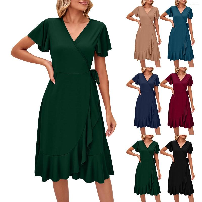 

Casual Dresses Personality Solid Color V Neck Sexy Dress Simple And Exquisite Design, Blue