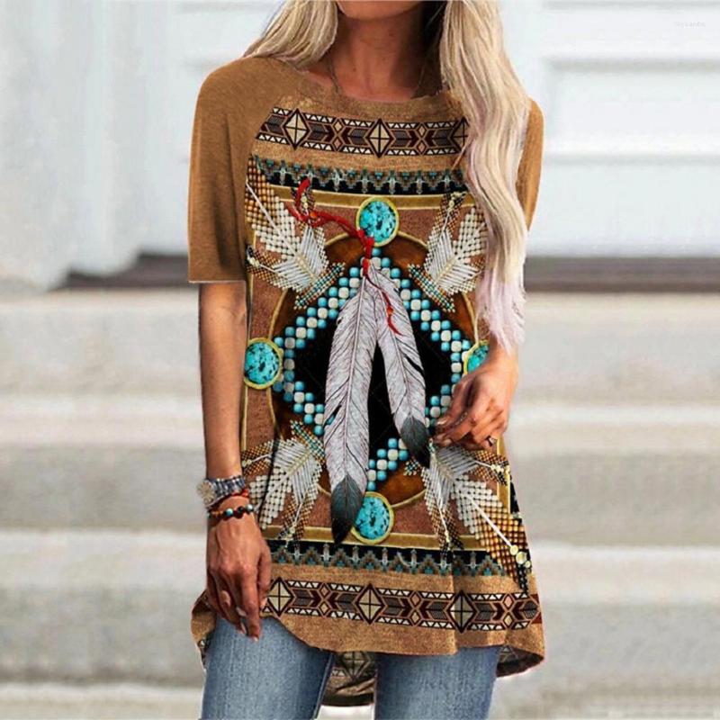 

Women's Blouses Women Top Vintage Summer Retro Loose Hem Blouse, Green