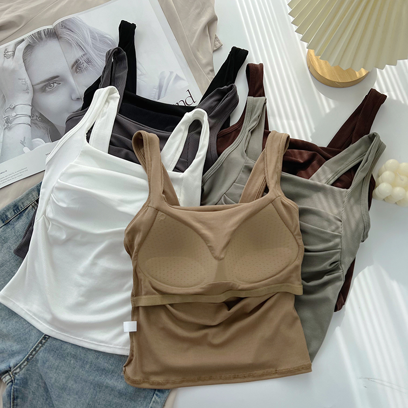 

Camisoles Tanks Summer Sleeveless Camis for Women Almighty Casual Square Collar Femme Crop Tank Tops with Built In Bras Skinny 230508, Army green