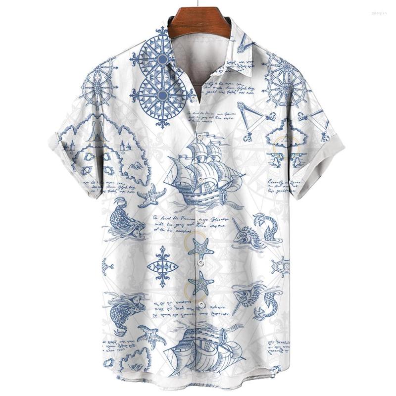 

Men's Casual Shirts Summer Men's Nautical Graphics 3D Print Shirt Fashion Lapel Loose Short Sleeve Tops Beach Oversized Men Clothes, E01-dy10442