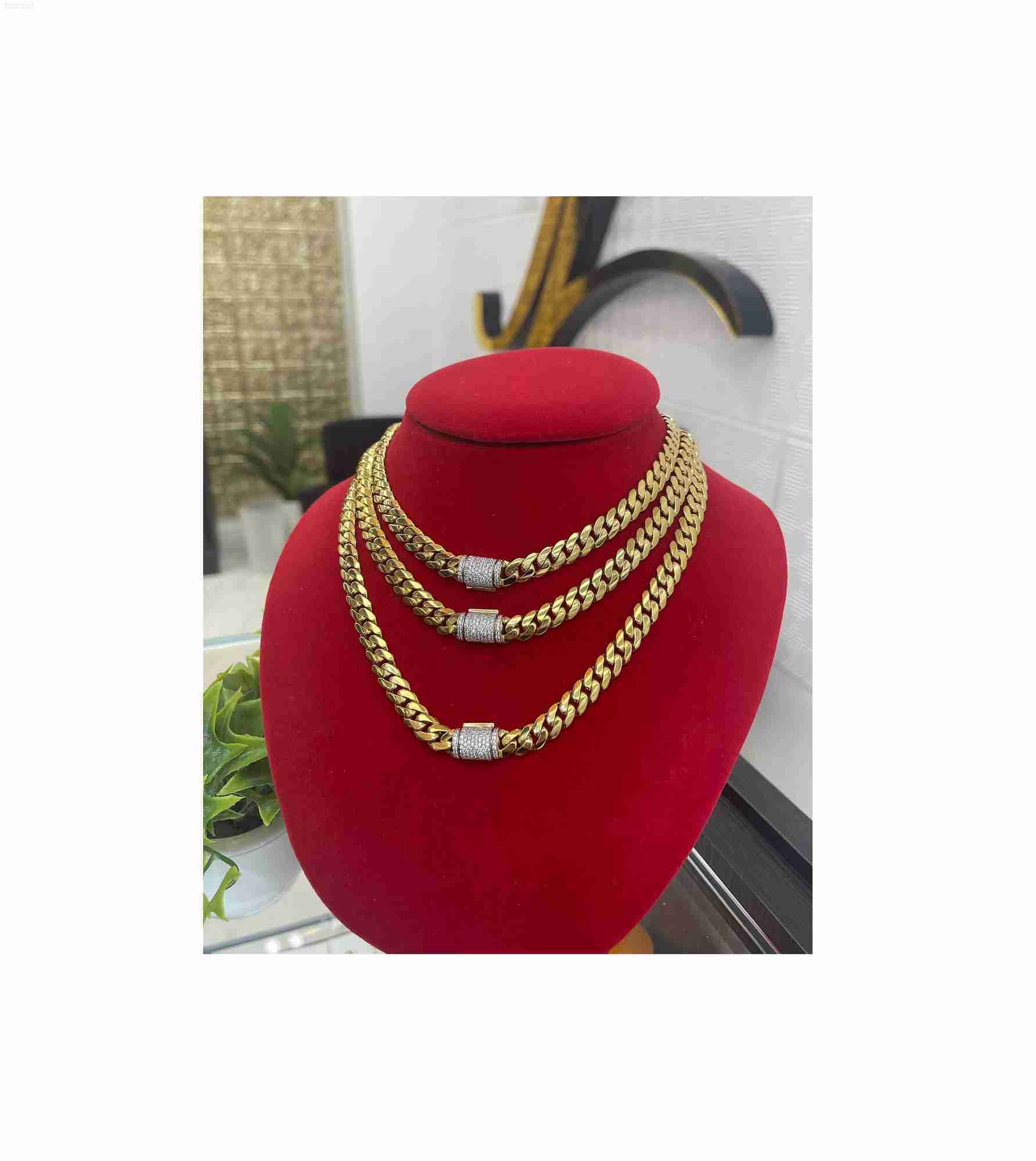 

9k 10k 14k Solid Gold 16mm 22" Inches Cuban Link Chains with Natural Round Shape Real Diamonds in Yellow-white-rose Gold