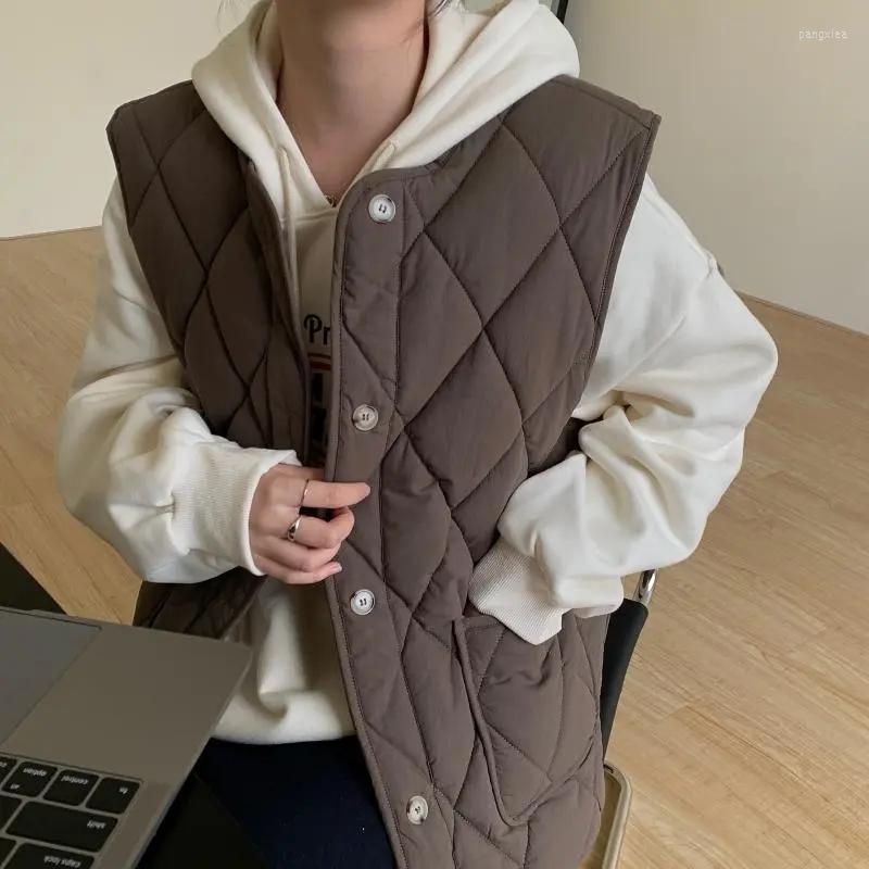 

Women's Vests O Neck Loose Casual Cotton Padded Vest Autumn Winter 2023 Korean Chic Simple Vintage Light Down Jacket Warm Streetwear, Black