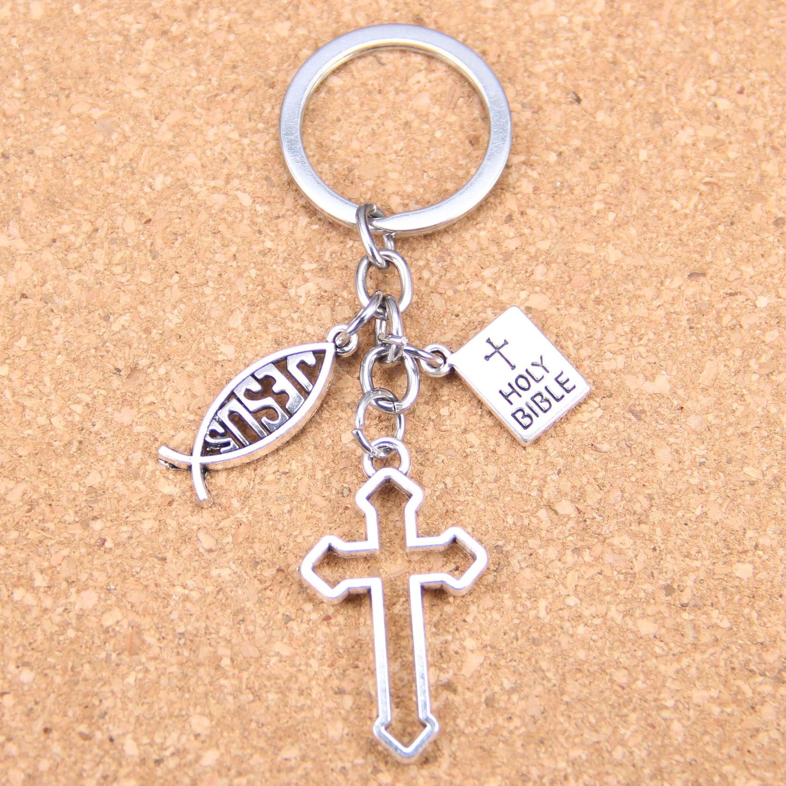 

Keychains Lanyards 20pcs Fashion DIY Keychain jesus cross book holy bible Pendants Men Jewelry Car Key Chain Souvenir For Gift 230508
