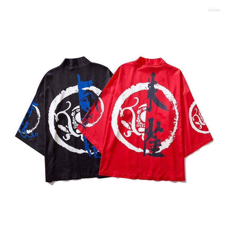 

Men's T Shirts Cross Border Of Goods Summer Products Street Three-Quarter-Length Sleeve Kimono Open Lining Graffiti Printed Letter R -40, Red