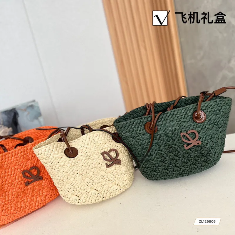 

Straw Beach Bag Summer Handbag Shopping tote Bags Large Capacity Package Lafite Hand Woven Hollow Out Fashion Letter Open Designer Handbags Lady Shoulder Bags, Green