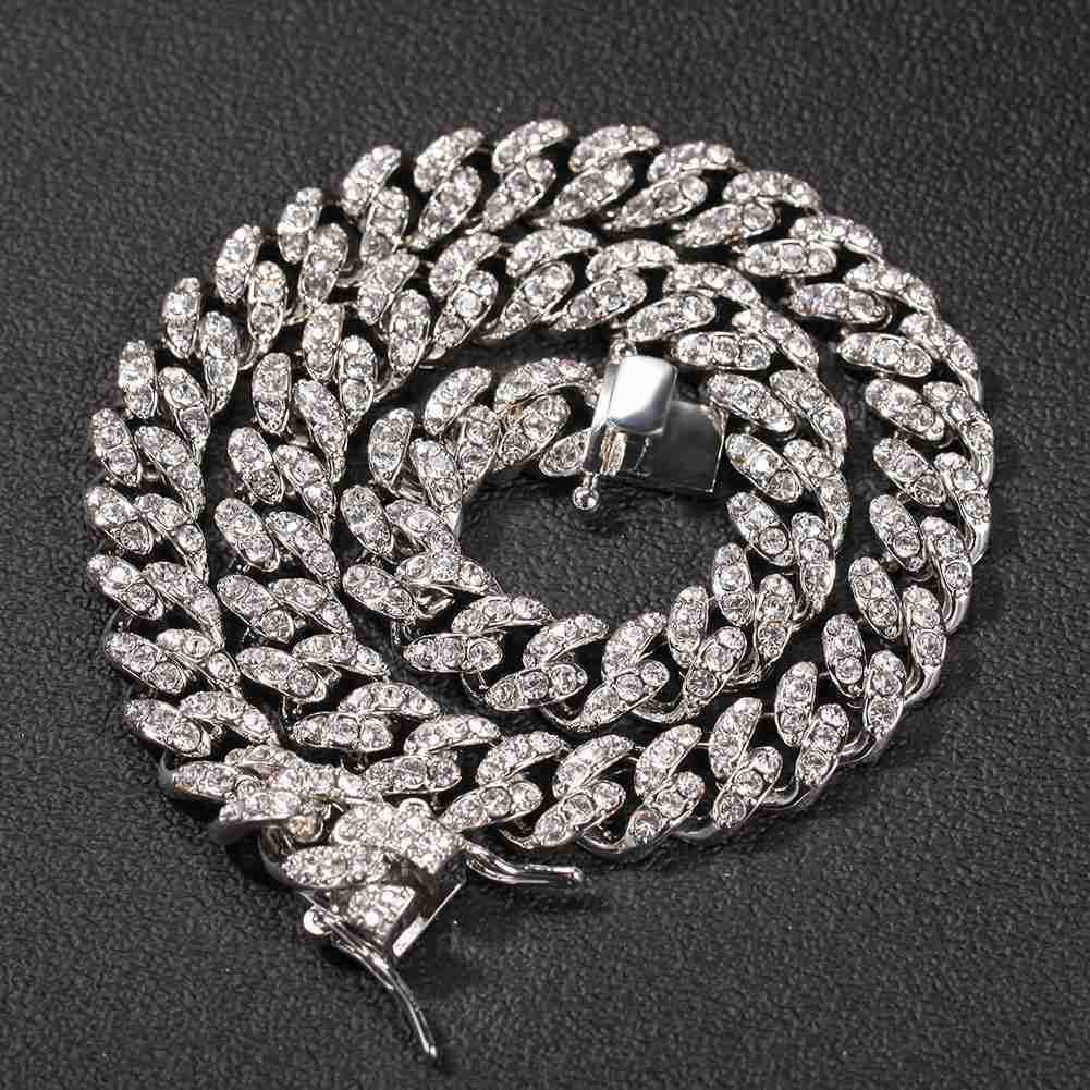 

Hiphop Thick Neck Chain with 12mm Diamond Inlaid Alloy Cuban Necklace for Men's Rap and Street Dance Trend Accessories in Europe and America