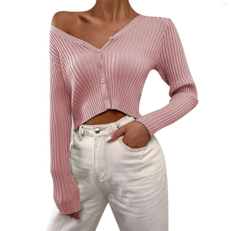 

Women' Knits Autumn Spring V Neck Short Knitted Sweaters Women Thin Cardigan Fashion Button Up Crop Tops Shirts Ladies Knitwear Coats, Pink