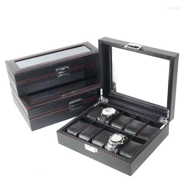 

Watch Boxes Jewelry Box Storage PU Leather Wholesale 6 Grid 10 12 Carbon Fiber Factory Waterproof Watches
