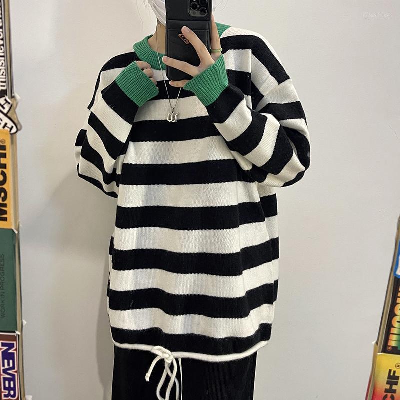

Men's Sweaters Warm Winter Fashion Stripe Sweater Casual Men Knit Pullover Korean Loose Large Long Sleeve Mens Jumper Clothes -2XL, Black