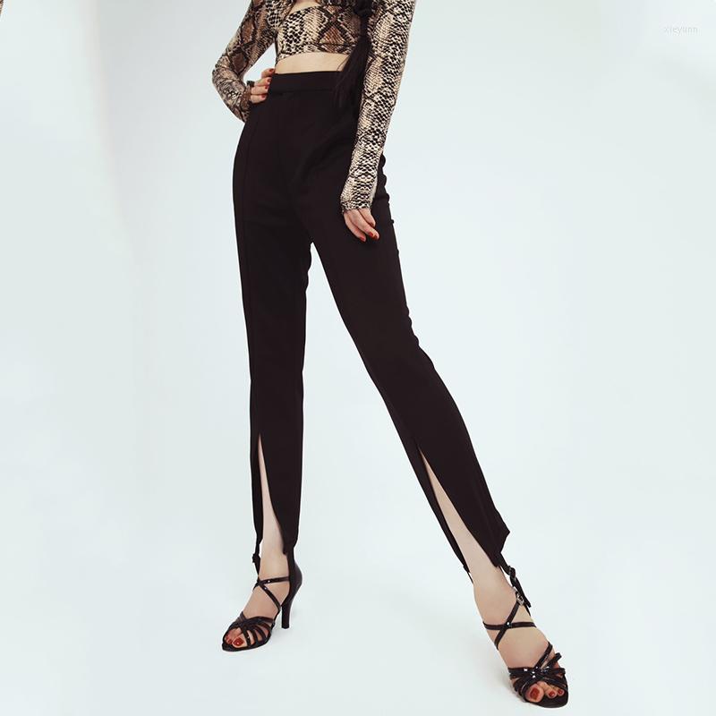 

Stage Wear Latin Dance Clothes Female Adult Ballroom Pants Black Split High Waist Trousers Cha Practice DNV16495