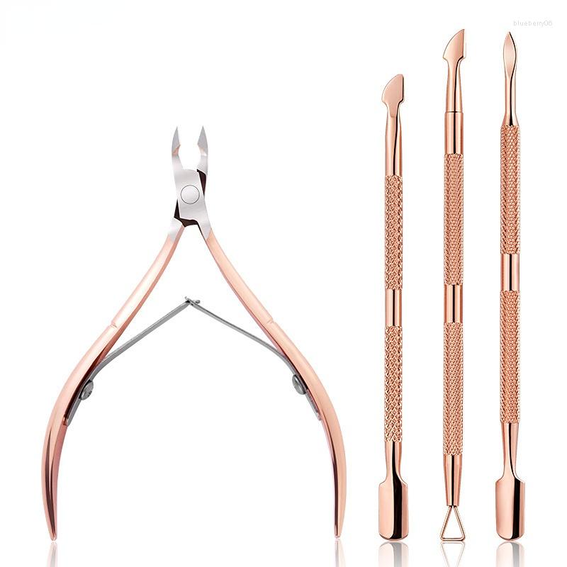 

Nail Art Kits Sdatter Stainless Steel Double Head Dead Skin Pusher Cuticle Nipper Scissors Manicure Set Rose Gold UV Gel Remove 2/4Pc
