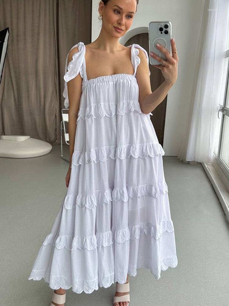 

Casual Dresses Elegant Sleeveless Women Dress Strapless Off Shoulder Oversized Ruffles Midi Female Fashion 2023 Summer Home Wear, Pink