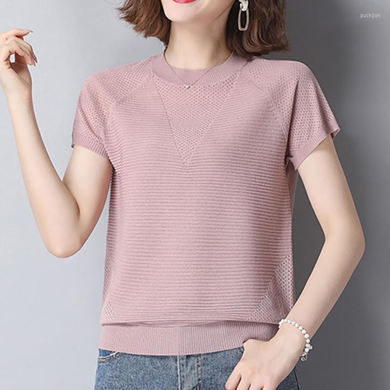 

Women's T Shirts Short Sleeve Knitted Shirt Women Hollow Out Summer Tops 2023 Korean Fashion Womens Clothing T-ShirtLoose Tshirt Poleras, Black