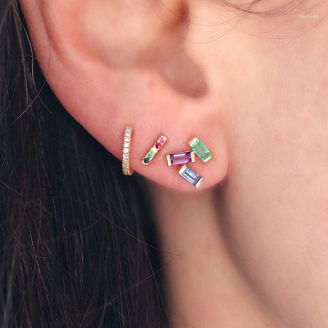 

Stud Earrings Rose Gold Color Earring Christmas Gift Square Micro Pave Cz 5 Elegant Fashion 925 Sterling Women Girl Wedding Jewelry