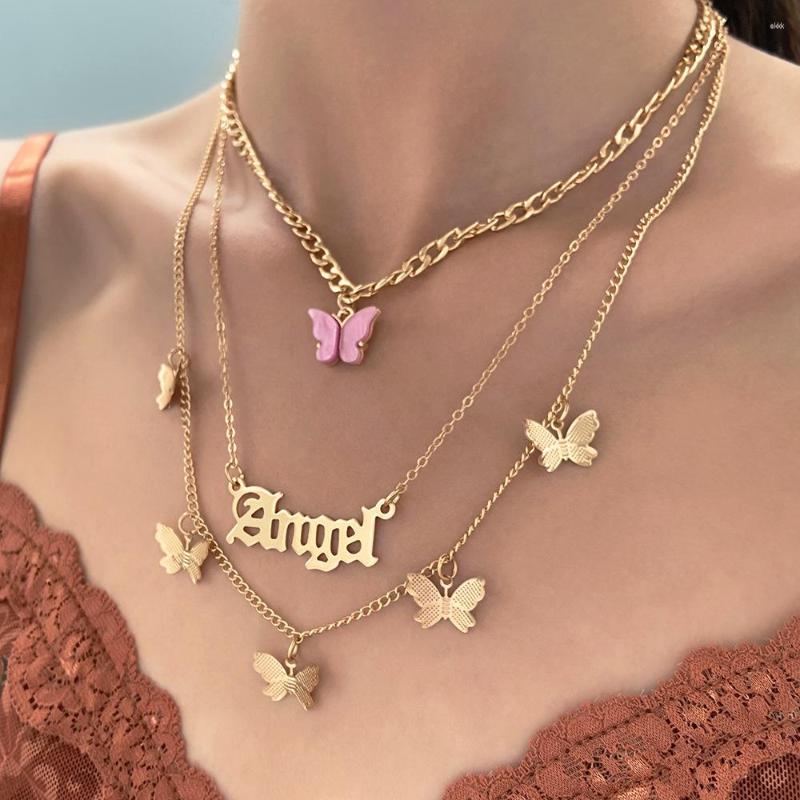

Pendant Necklaces Bohemian Multilayer Butterfly Tassel Necklace Women's Fashion Temperament Geometric Metal Angel Alphabet Collarbone