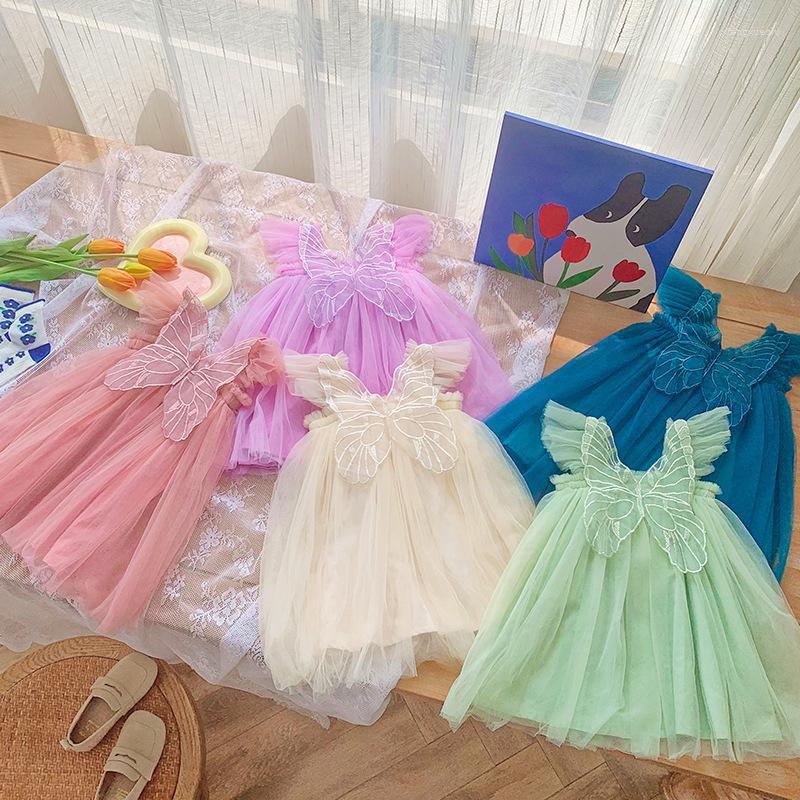 

Girl Dresses 2023 Summer Butterfly Wing Girls' Solid Mesh Sleeveless Dress Sweet And Lovely Baby Princess Poached Skirt, Beige