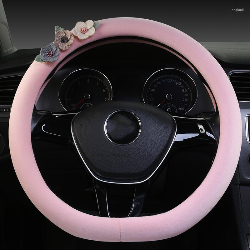 

Steering Wheel Covers Camellia Car Cover Winter Handlebar Hand Sewn Plush Anti-slip Warm TypeD/O Handle