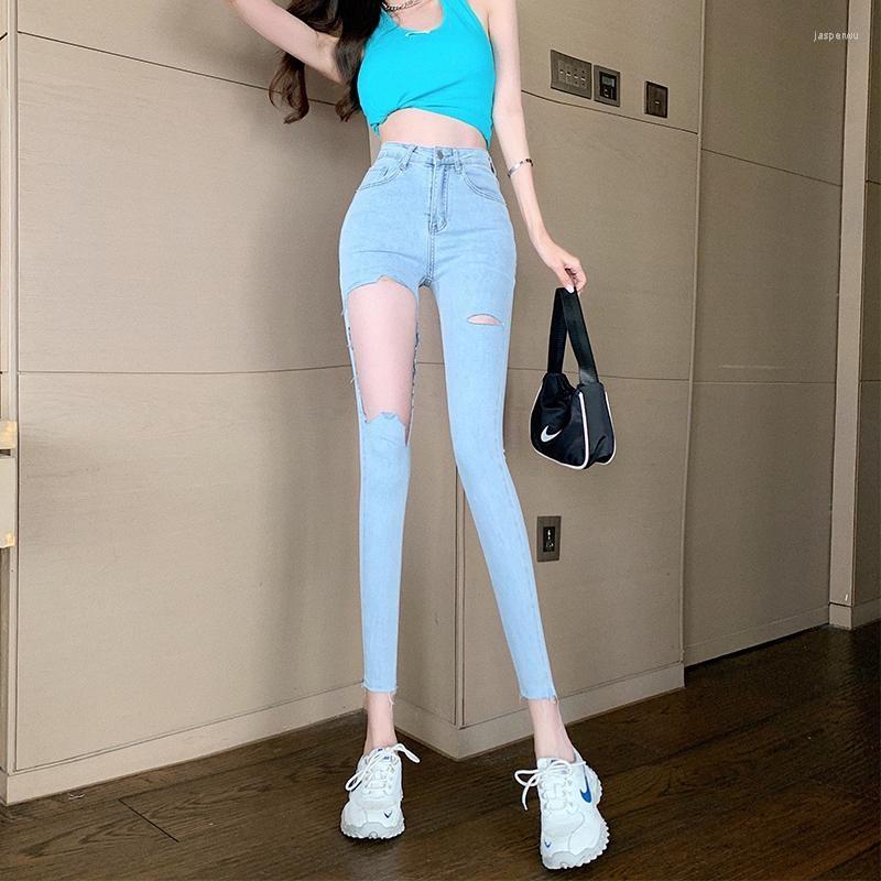 

Women's Jeans Hollow Out High Waist Skinny Trousers Women Thin Summer Tight ElasticTrendy Leggings Denim Pencil Pants