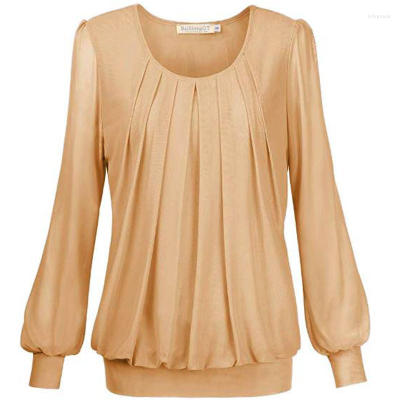 

Women' Blouses Elegant Kintted Mesh Blouse Casual Solid Pleated White Tops Women Clothing Spring Elastic O-Neck Long Sleeve Women, Black