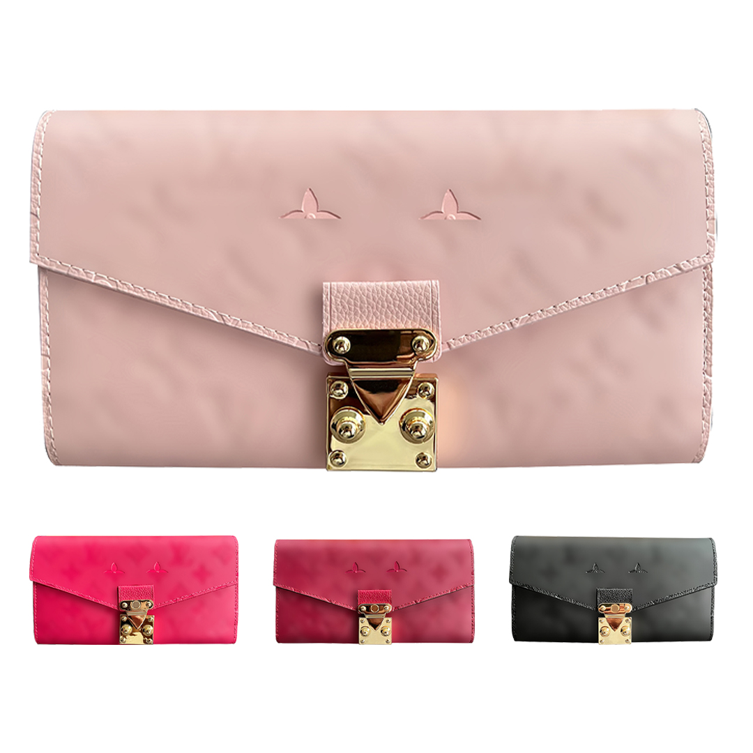 

Women's Coin Purses long wallet mens Purse passport id card holders Leather Luxury Designer woman cardholder Embossed Checkbook key Wallets pouch pocket organizer, Fuchsia