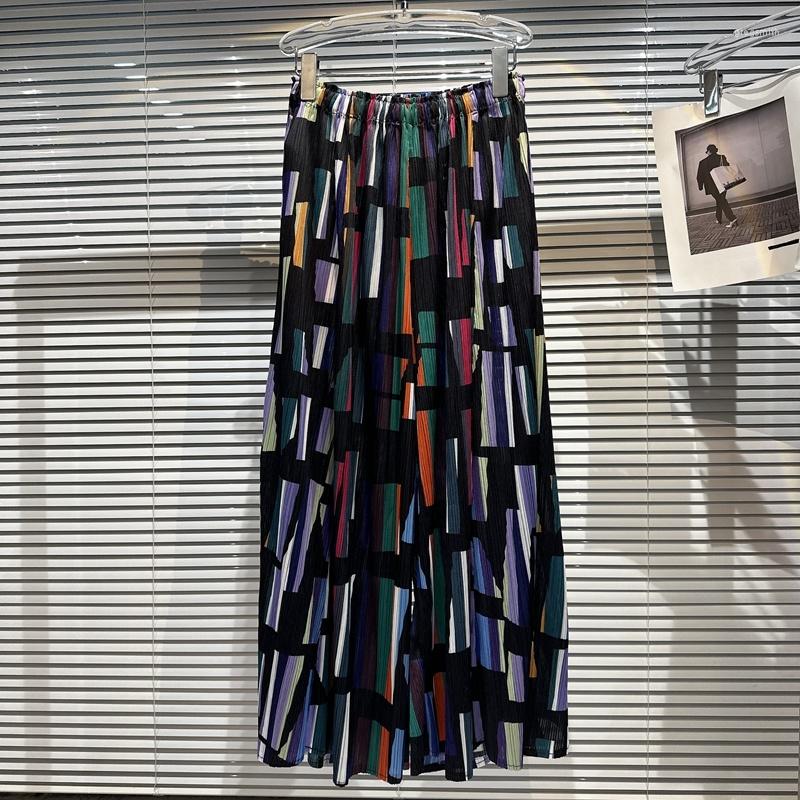 

Women' Pants PREPOMP 2023 Summer Collection Elastic Waist Coloful Striped Casual Wide Leg Women GH781, Black