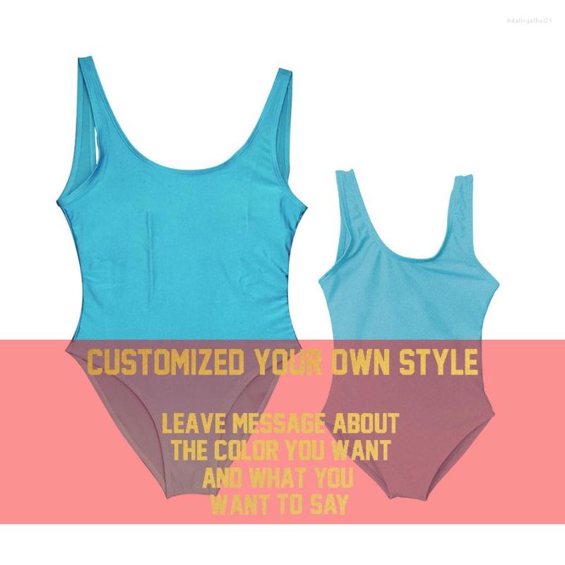 

Women's Swimwear Mom -Kid Custom Bikini One Piece Swimsuits Bathing Suits Desing Your Own Brand Style Lining Parent-Baby, Child-blue