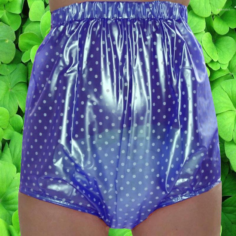 

Women's Panties PVC Plastic Super High Waist Printing Transparent Underpants Adult Diaper Unisex Soft Wide Crotch Reuse Clear, Purple dot