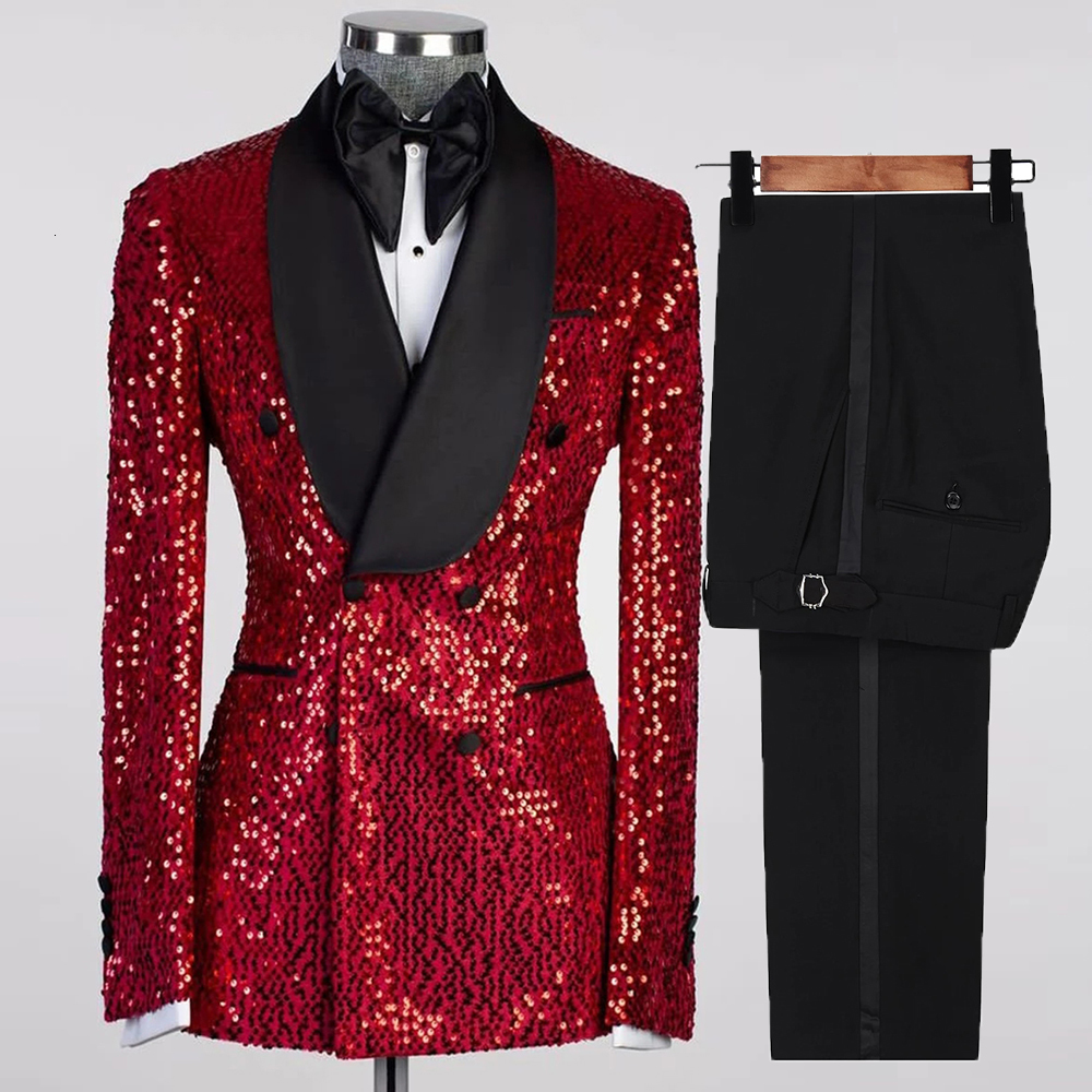 

Men's Suits Blazers Luxury Red Shinny Groom Men Wedding Tuxedo Double Breasted Caot Pant Design 2 Piece Formal Blazer Black Peaked Lapel Jacket 230509, Green
