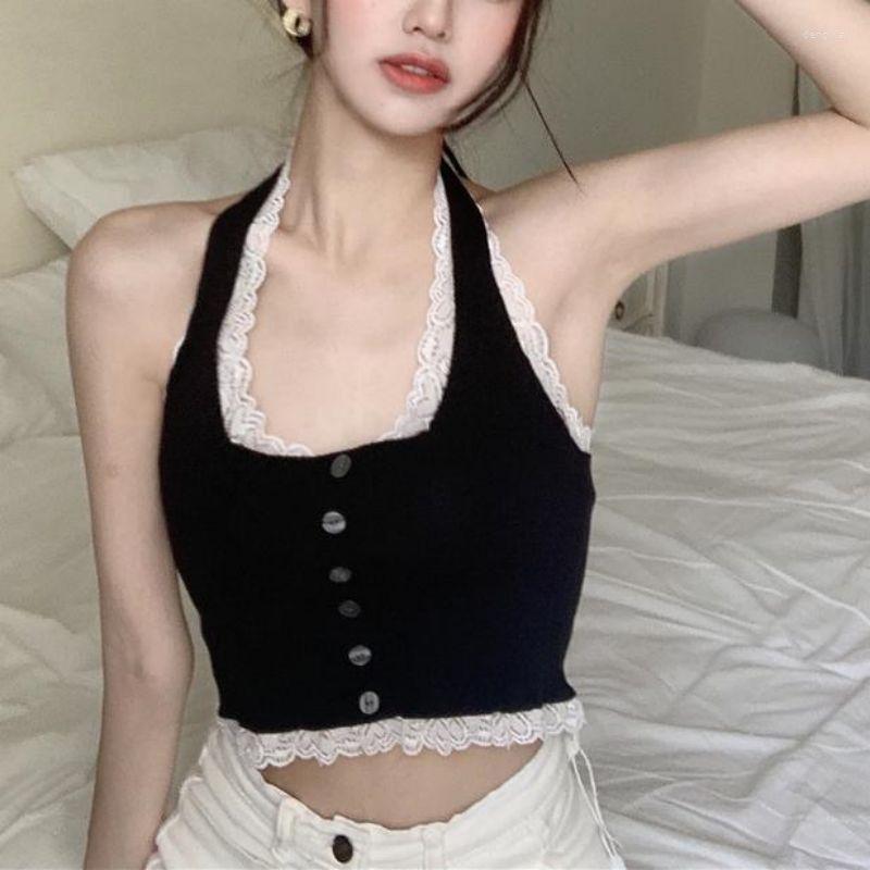 

Women's Tanks Spicy Girl Style Lace Strap Tank Top Women's Summer Dress Design Sensible Neck Hanging Slim, Black