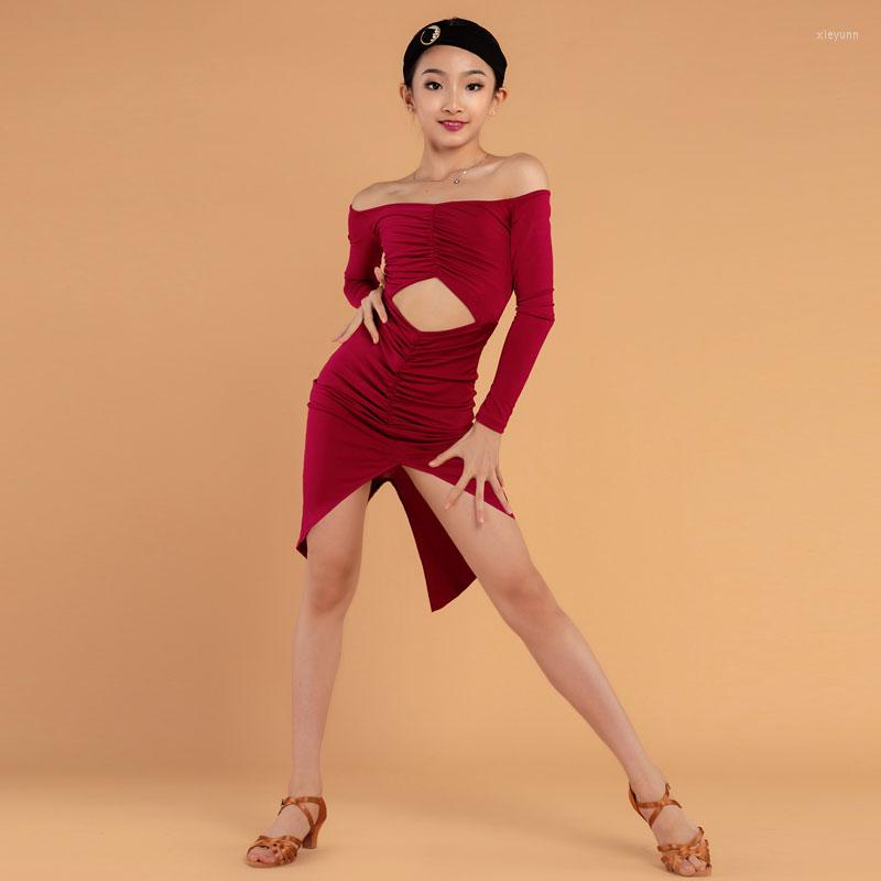 

Stage Wear Latin Dance Dress For Girls Fall Ballroom Practice Rumba Costume Black Tap Tango Outfits Designer Dresses DL6810