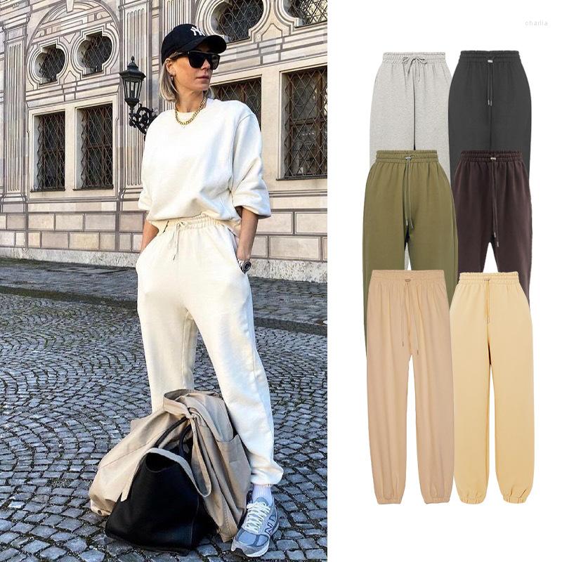 

Women's Pants Women's Solid Color Fleece Trousers Soft Elastic Waist Lace-Up Slim All-Match Multicolor Ladies Sports Casual, Black