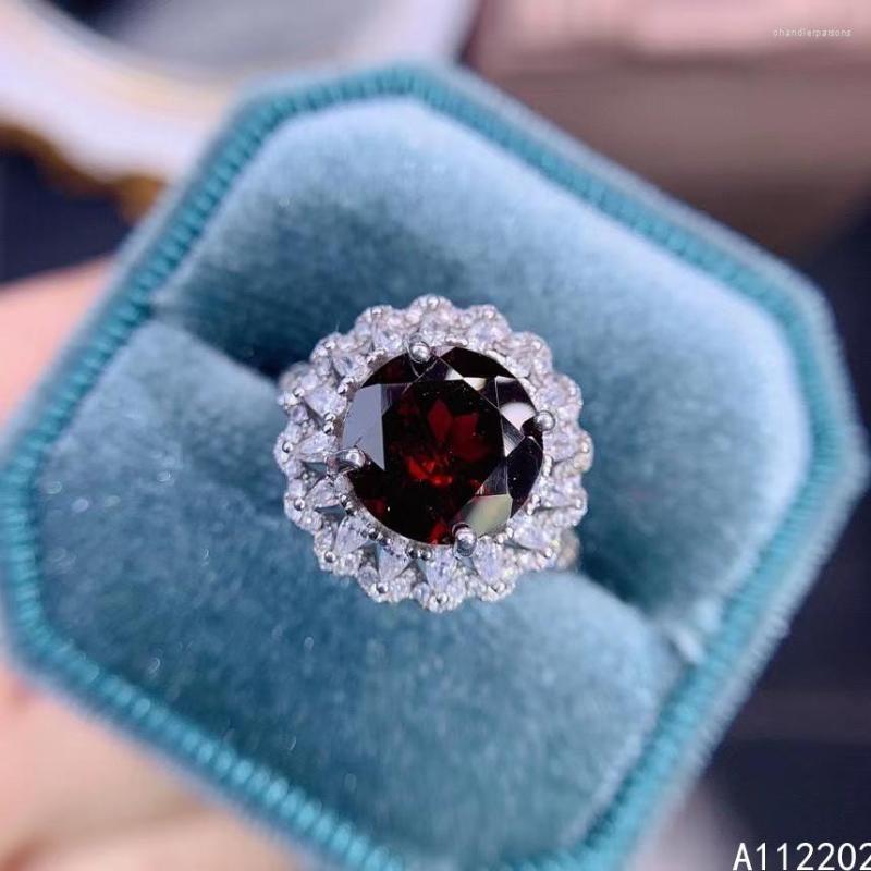 

Cluster Rings Vintage Classic Natural Garnet Ring 925 Sterling Silver Inlaid Women's Red Gemstone Bridal Wedding Engagement Party Gift